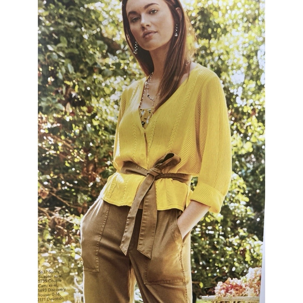 Cabi Sunny Sweater Yellow Ribbed Open‎ Front Cottagecore Lightweight Cardigan S
